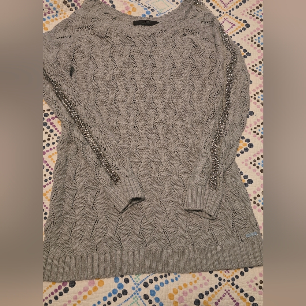 Guess Long Cable Knit Rope Chain Running Down Arms